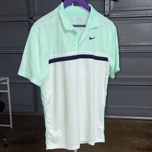 Nike Men's Light Green and White Polo Shirt